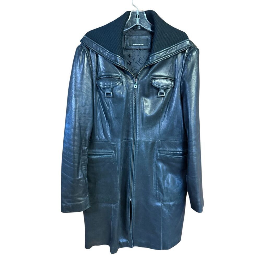 vintage  Jones New York 3/4 length butter soft leather jacket knit collar Sz L